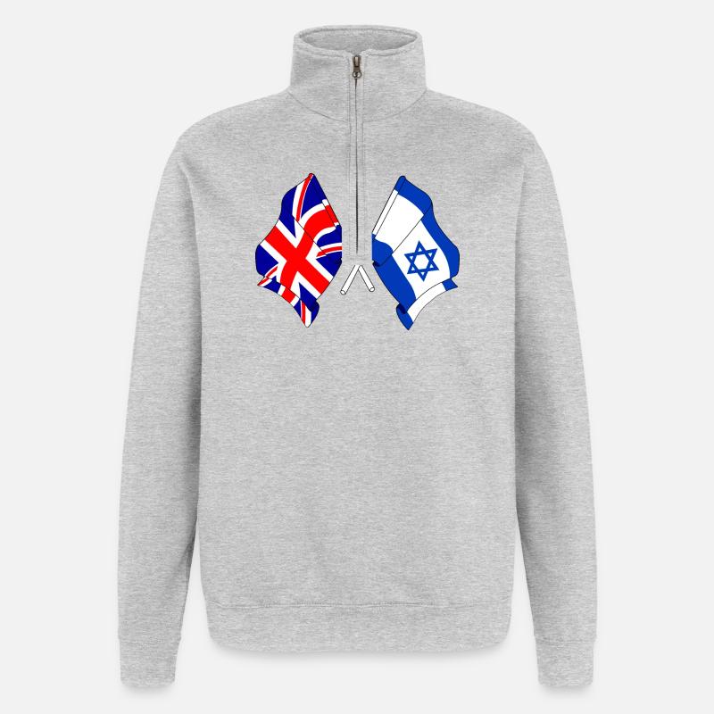 Drapeau de l’Angleterre et drapeau d’Israël - Sweat à zip 1/4 - gris chiné