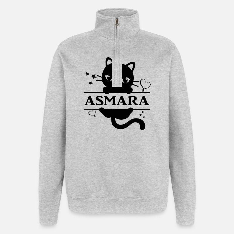 Asmara T-Shirt Katze Geschenkidee Katze - Quarter-Zip-Sweatshirt - Grau meliert
