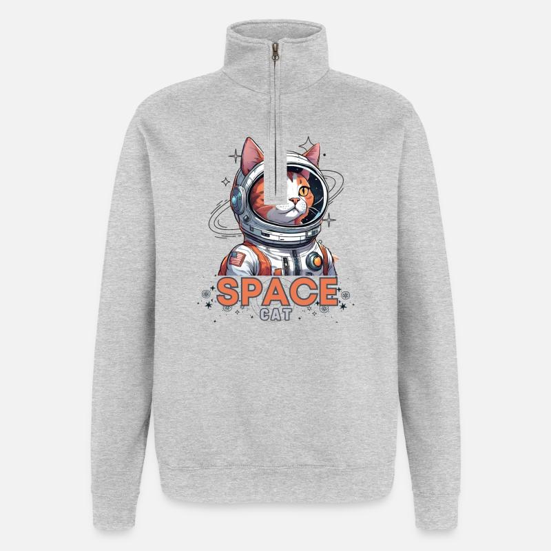 Astronaute Chat de l’Espace - Sweat à zip 1/4 - gris chiné