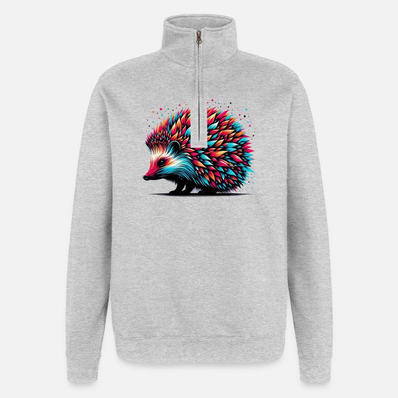 Hérisson - Sweat à zip 1/4 - gris chiné