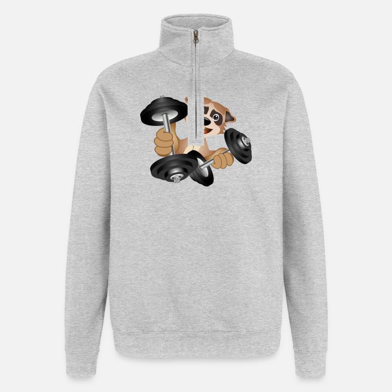 Bodybuilder Erdmännchen mit Hanteln beim Training - Quarter-Zip-Sweatshirt - Grau meliert