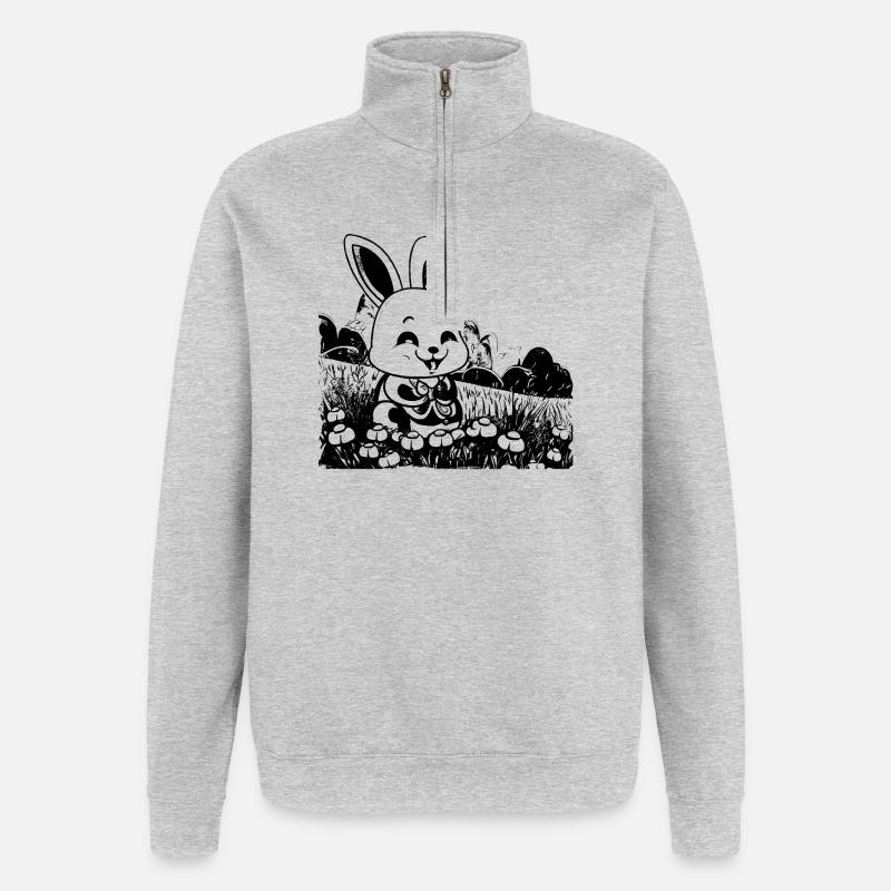 Hase in Wiese comic style - Quarter-Zip-Sweatshirt - Grau meliert
