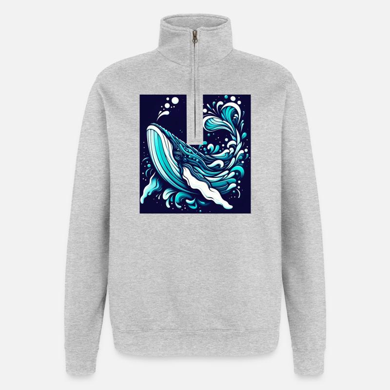 Baleine - Sweat à zip 1/4 - gris chiné