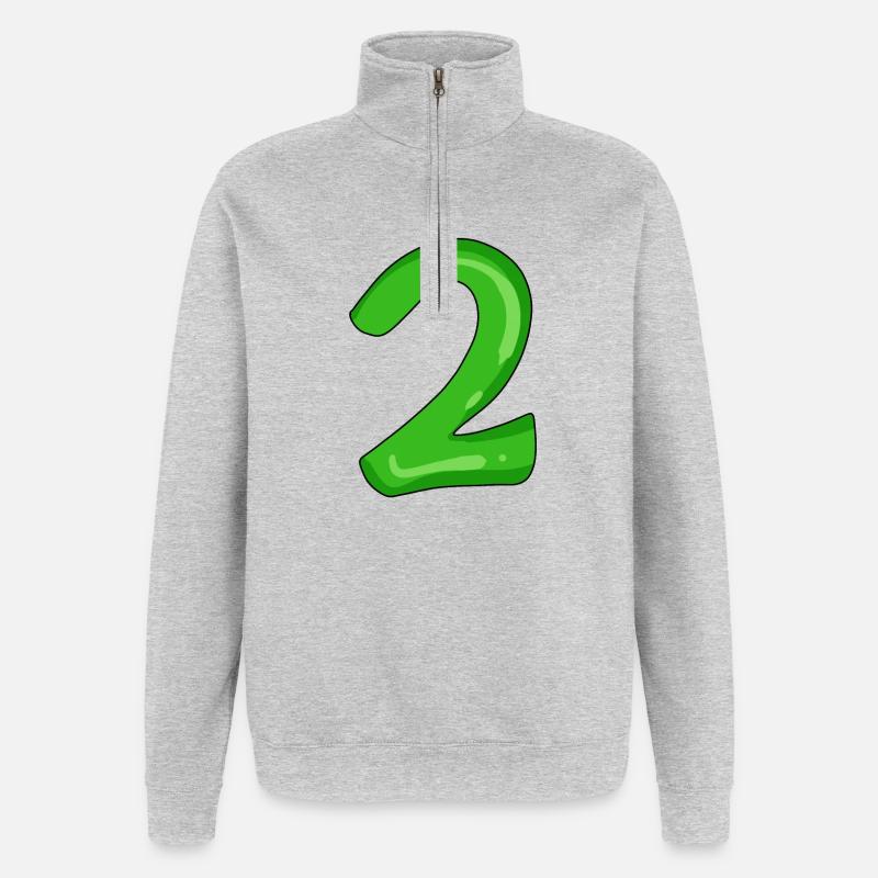 Zwei - 2 - Nummer Zahl - Quarter-Zip-Sweatshirt - Grau meliert