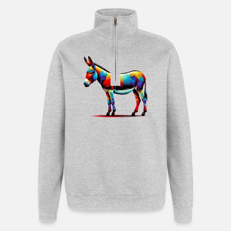Âne, Tétine, Mule - Sweat à zip 1/4 - gris chiné
