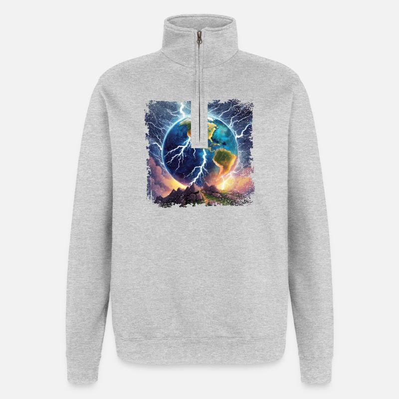 Globe jonché d’éclairs - Sweat à zip 1/4 - gris chiné