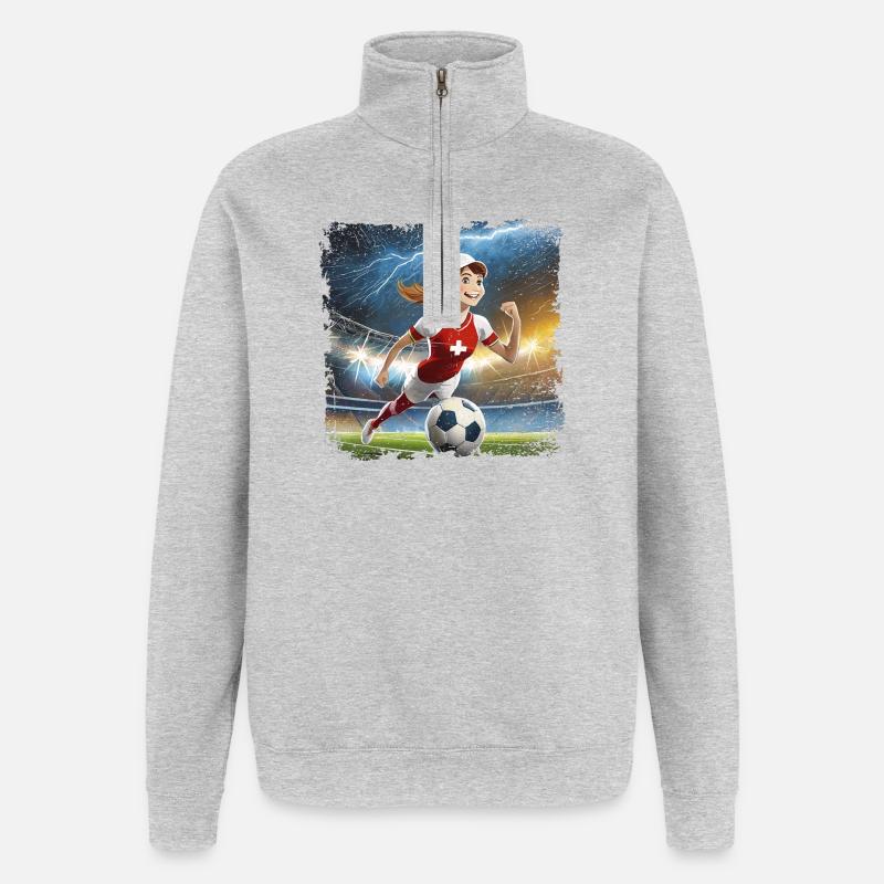Fussballerin Comicfigur Stadion mit Blitzen - Quarter-Zip-Sweatshirt - Grau meliert
