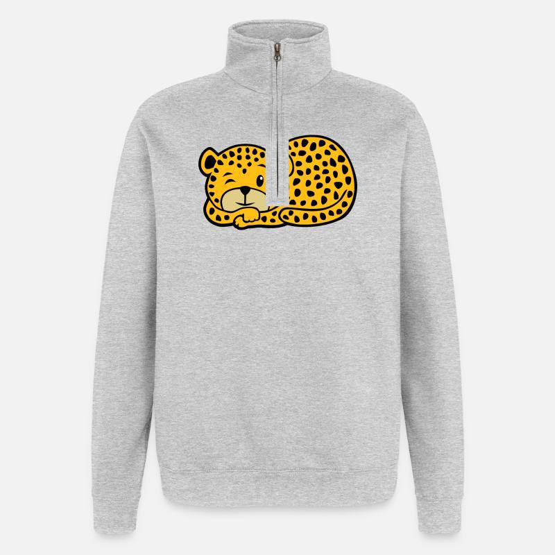 Schlafender Leopard - Quarter-Zip-Sweatshirt - Grau meliert