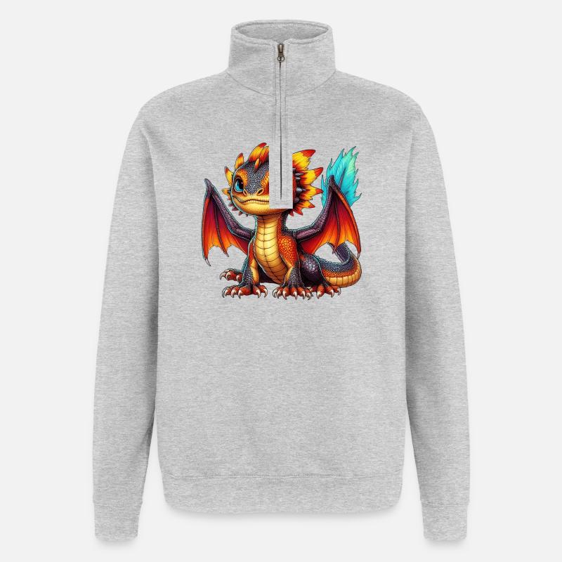Drache - Quarter-Zip-Sweatshirt - Grau meliert