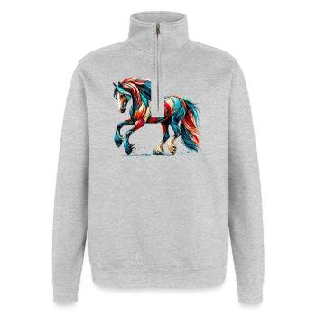 Pferd - Quarter-Zip-Sweatshirt - Grau meliert - Vorne - AI Model Female 172 light (172cm) & AI Model Male 178 dark (178cm)