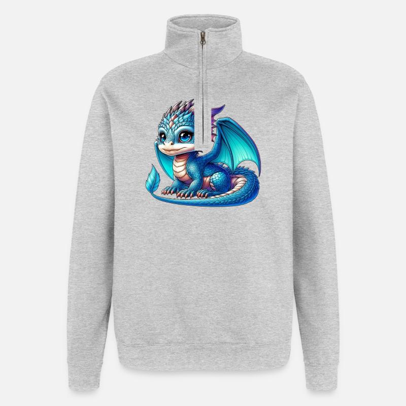 Drache - Quarter-Zip-Sweatshirt - Grau meliert