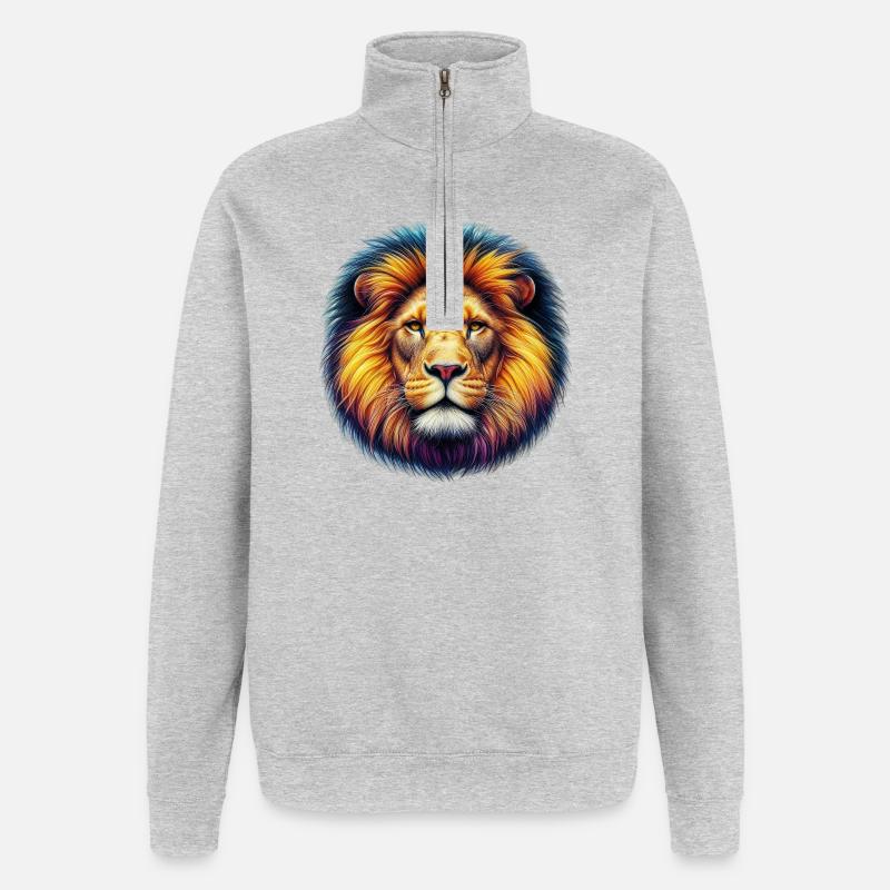 Lion - Sweat à zip 1/4 - gris chiné