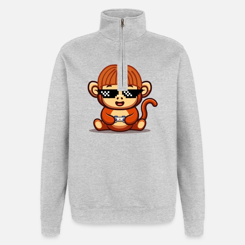 Gaming Monkey - Quarter-Zip Sweatshirt - heather grey