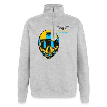 Drohnenpilot - Quarter-Zip-Sweatshirt - Grau meliert - Vorne - AI Model Female 172 light (172cm) & AI Model Male 178 dark (178cm)