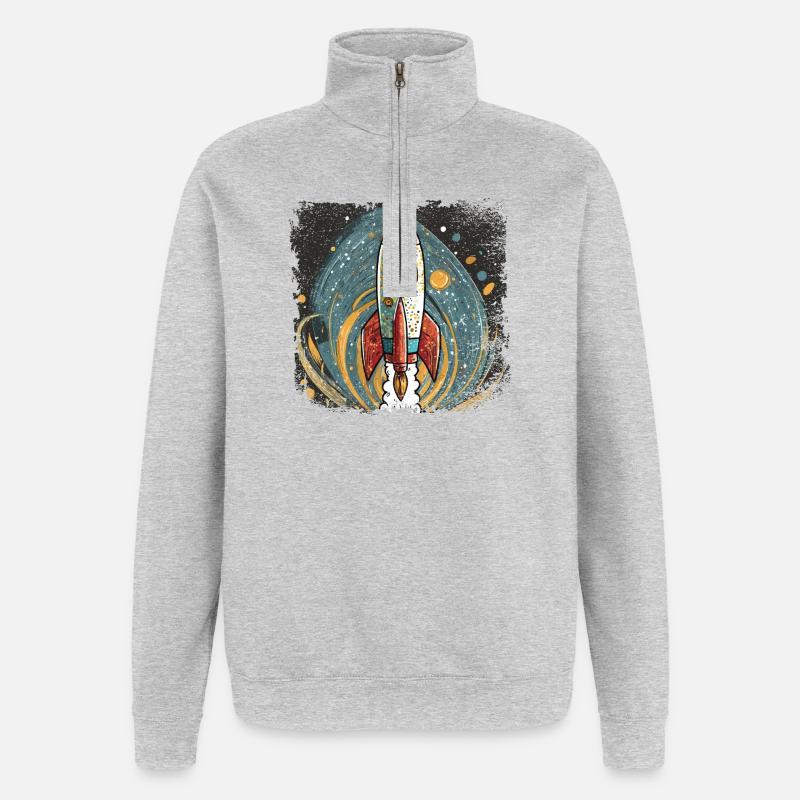 Rakete mit stylischem Design - Quarter-Zip-Sweatshirt - Grau meliert