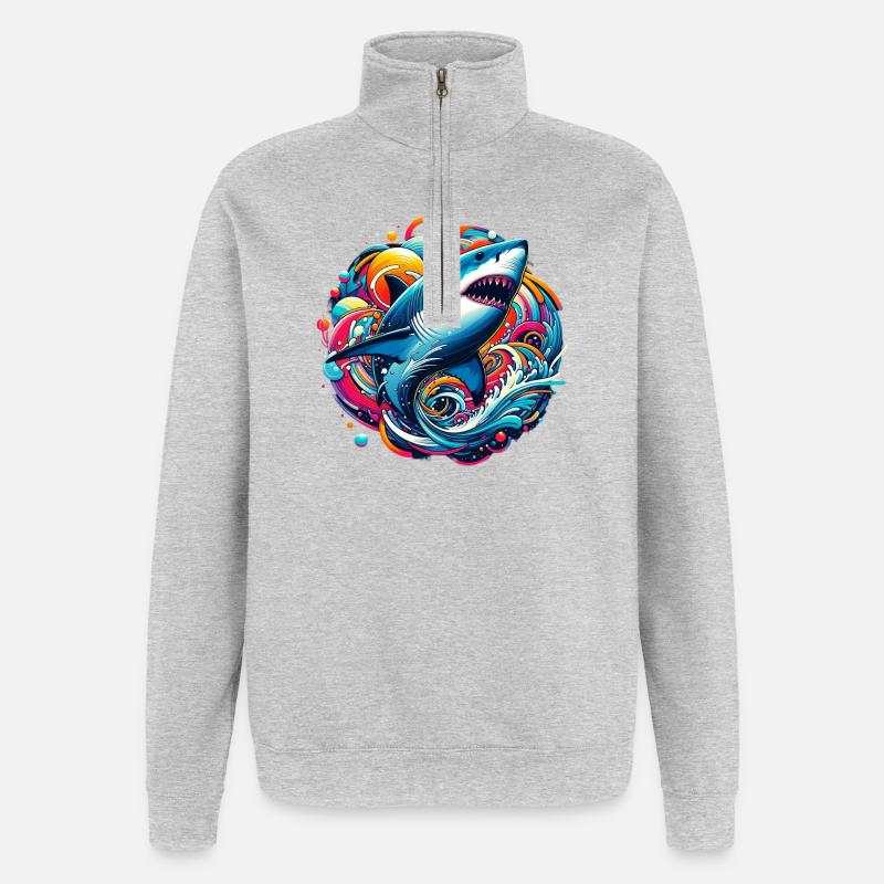 Requin - Sweat à zip 1/4 - gris chiné