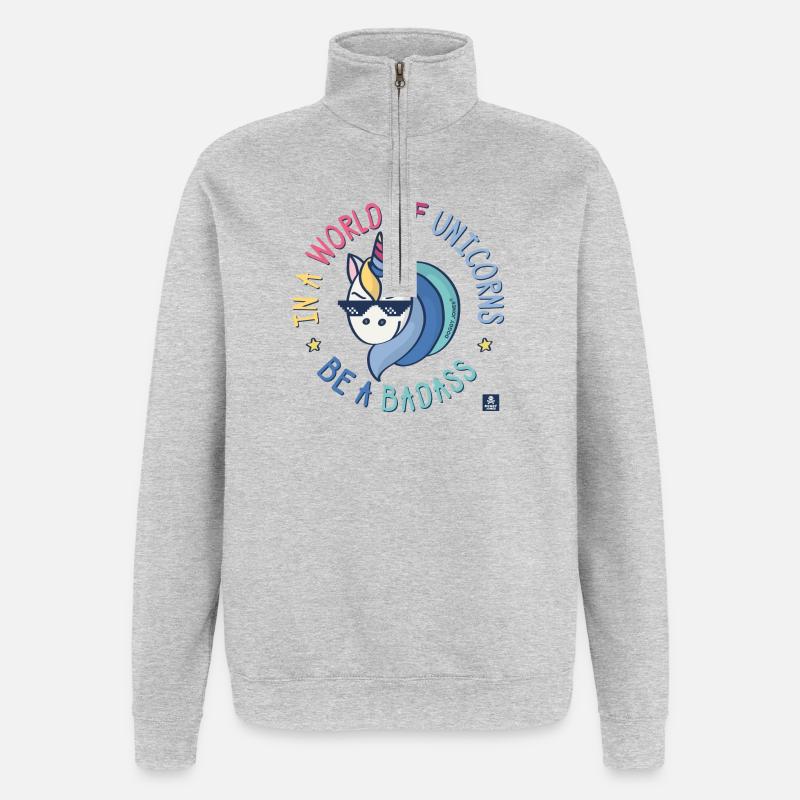 Badass-Einhorn - Quarter-Zip-Sweatshirt - Grau meliert