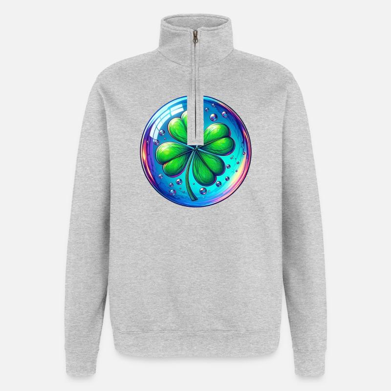 Trèfle à quatre feuilles - Sweat à zip 1/4 - gris chiné