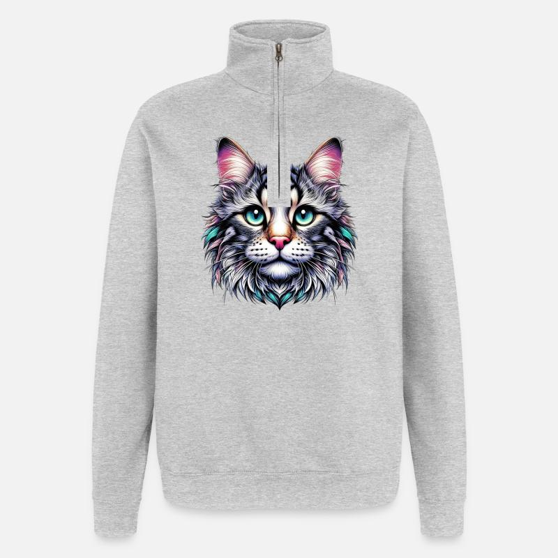 Chat - Sweat à zip 1/4 - gris chiné