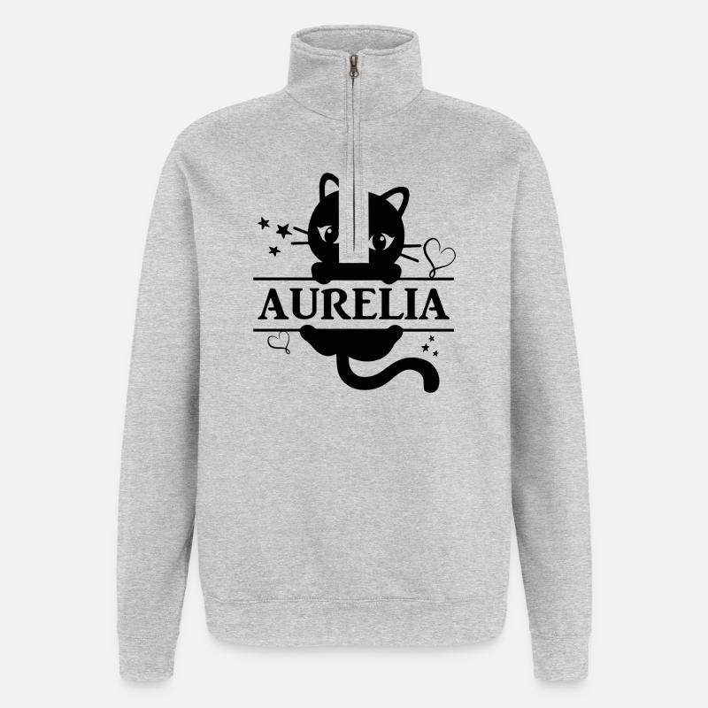 Aurelia T-Shirt Katze Geschenkidee - Quarter-Zip-Sweatshirt - Grau meliert