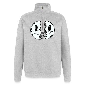 Smile Lächelnder Mond mit dunkler Silhouette - Quarter-Zip-Sweatshirt - Grau meliert - Vorne - AI Model Female 172 light (172cm) & AI Model Male 178 dark (178cm)