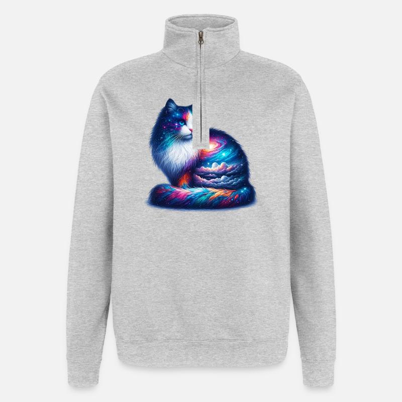 Chat - Sweat à zip 1/4 - gris chiné