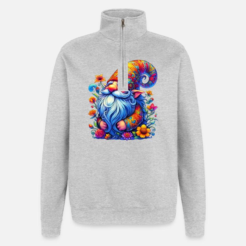 Elfe gobelin gnome - Sweat à zip 1/4 - gris chiné