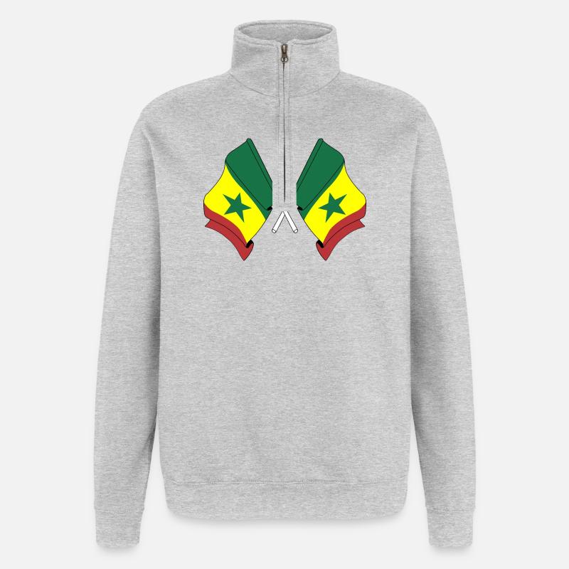 Deux drapeaux croisés du Sénégal - Sweat à zip 1/4 - gris chiné