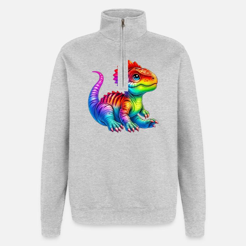 Dinosaure - Sweat à zip 1/4 - gris chiné