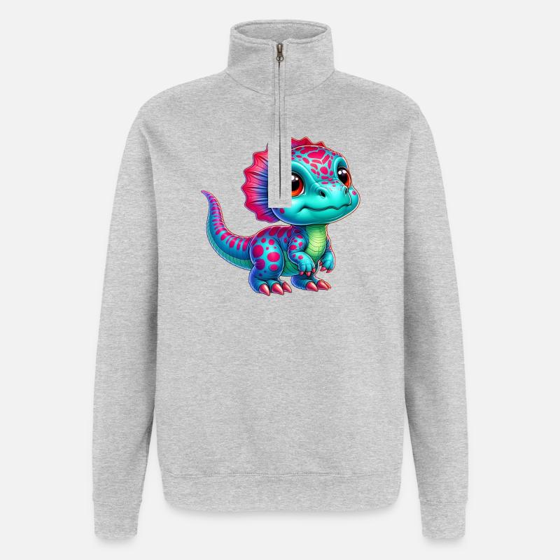 Dinosaurier - Quarter-Zip-Sweatshirt - Grau meliert