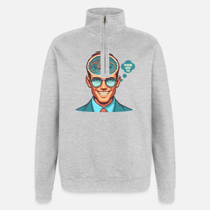 Mindful Bicycle Thinker Illustration - Quarter-Zip Sweatshirt - heather grey