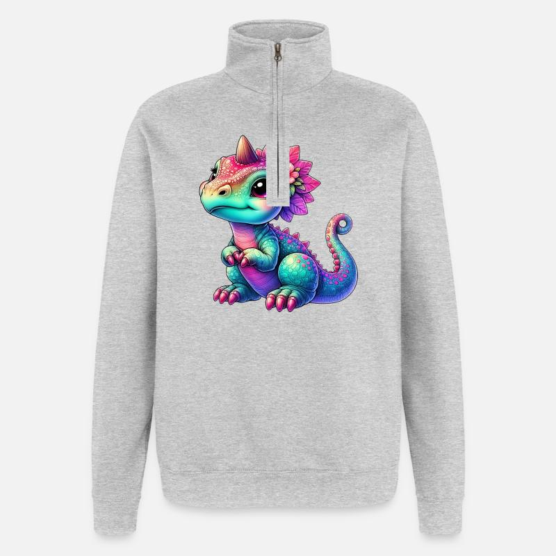 Dinosaurier - Quarter-Zip-Sweatshirt - Grau meliert