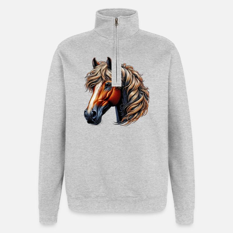 Pferd - Quarter-Zip-Sweatshirt - Grau meliert