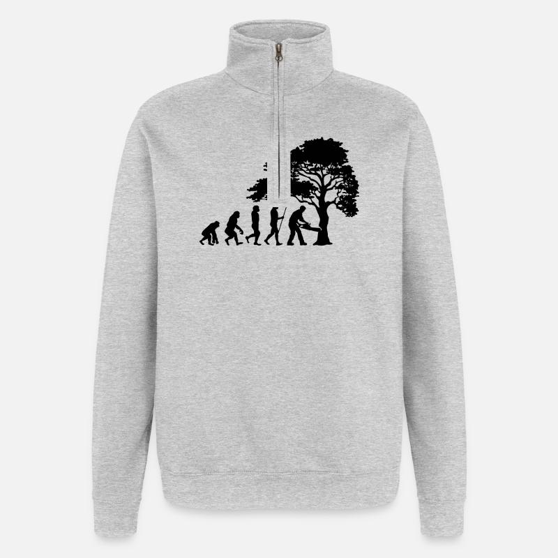 Holzfäller Baum Evolution Säge Sägespäne - Quarter-Zip-Sweatshirt - Grau meliert