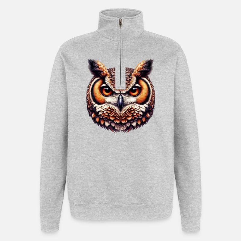 Eule - Quarter-Zip-Sweatshirt - Grau meliert