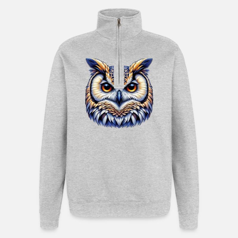 Hibou - Sweat à zip 1/4 - gris chiné