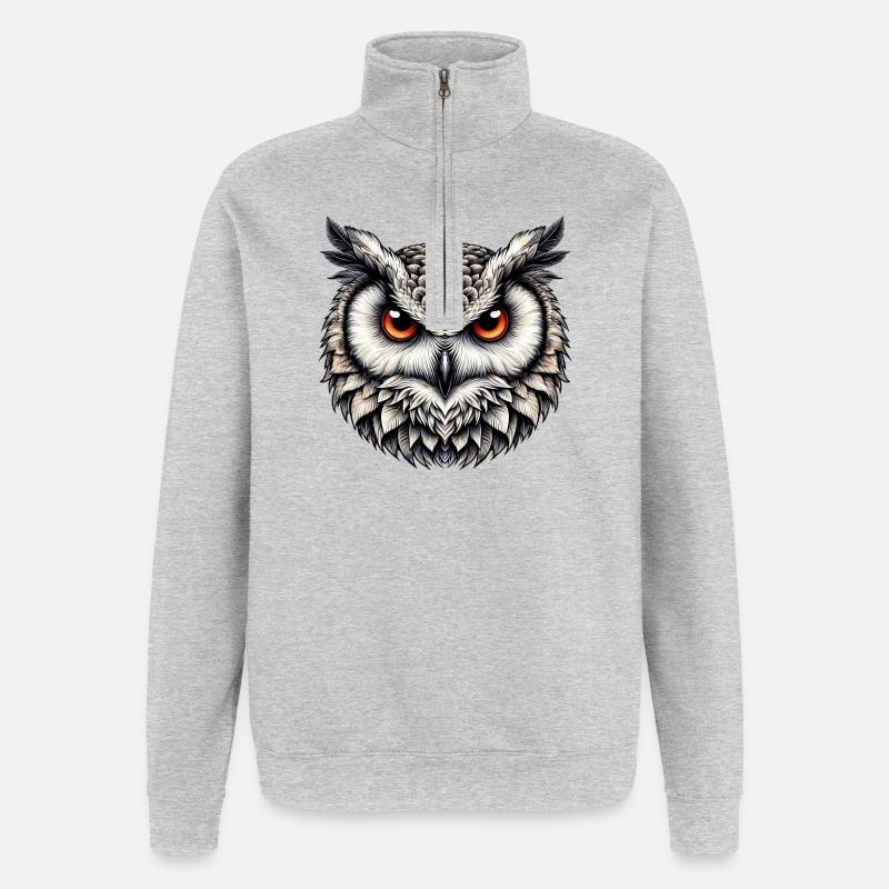 Eule - Quarter-Zip-Sweatshirt - Grau meliert