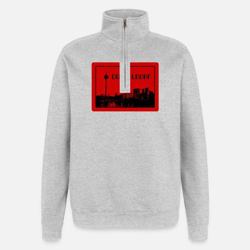 Düsseldorf Skyline Édition Rouge - Sweat à zip 1/4 - gris chiné