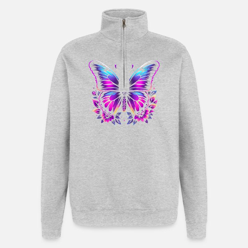 Schmetterling und Blumen - Quarter-Zip-Sweatshirt - Grau meliert