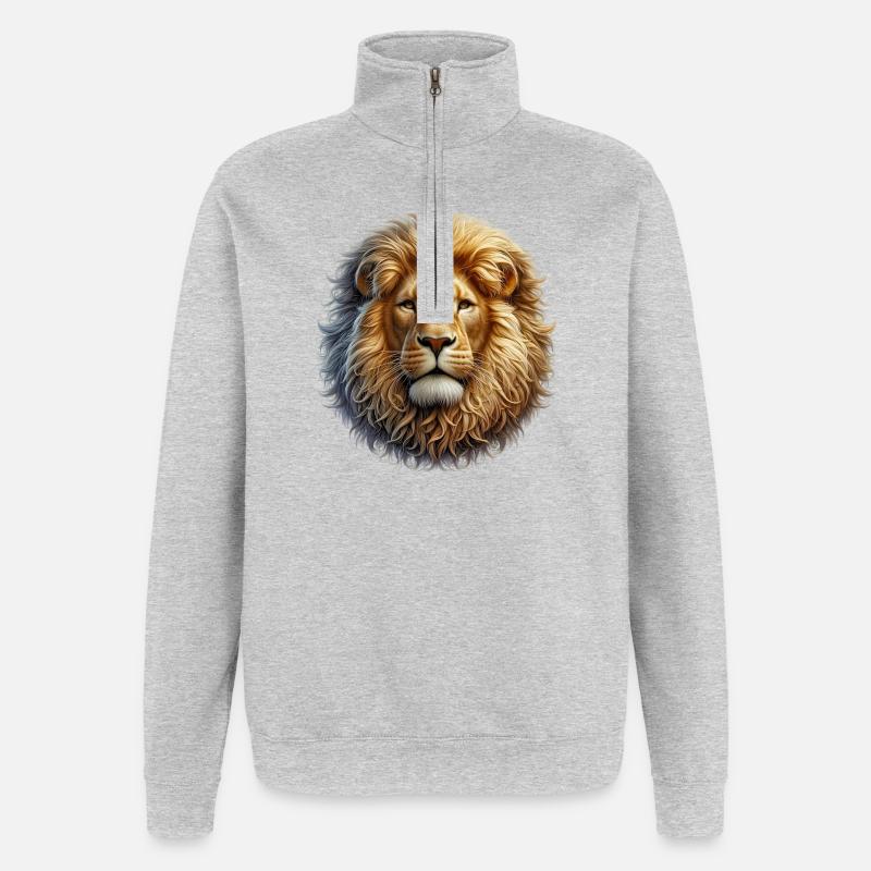 Lion - Sweat à zip 1/4 - gris chiné