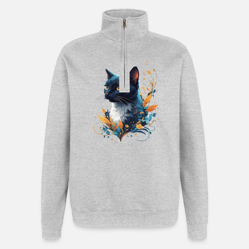 Bunte Katze - Quarter-Zip-Sweatshirt - Grau meliert