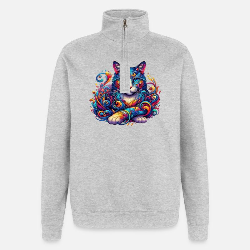 Katze - Quarter-Zip-Sweatshirt - Grau meliert