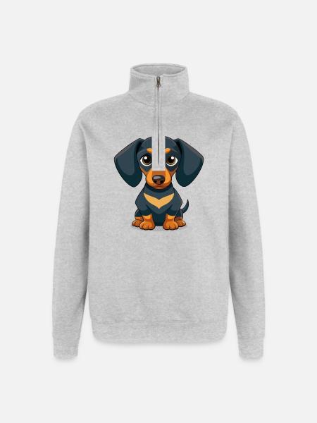 Cute Cartoon Dachshund Puppy shirt - Quarter-Zip Sweatshirt - heather grey