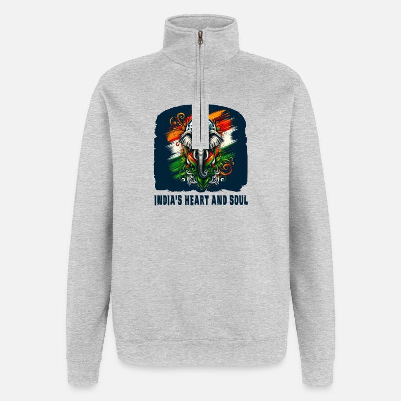 Indien Elefant mit Nationalflagge - Quarter-Zip-Sweatshirt - Grau meliert