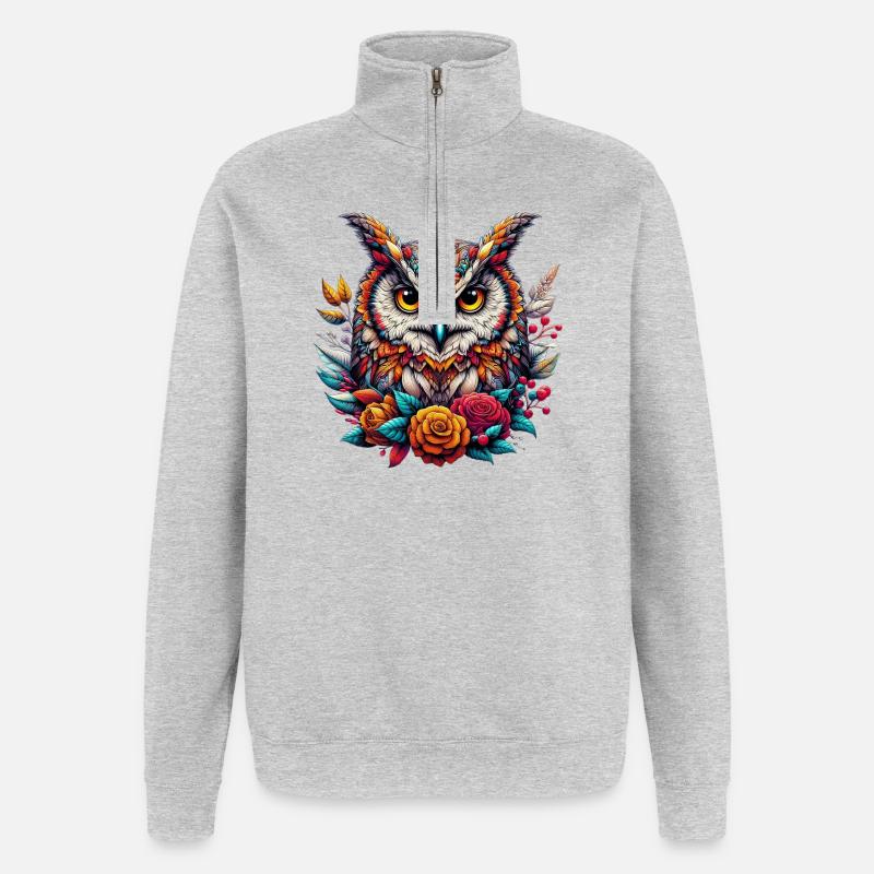 Eule - Quarter-Zip-Sweatshirt - Grau meliert