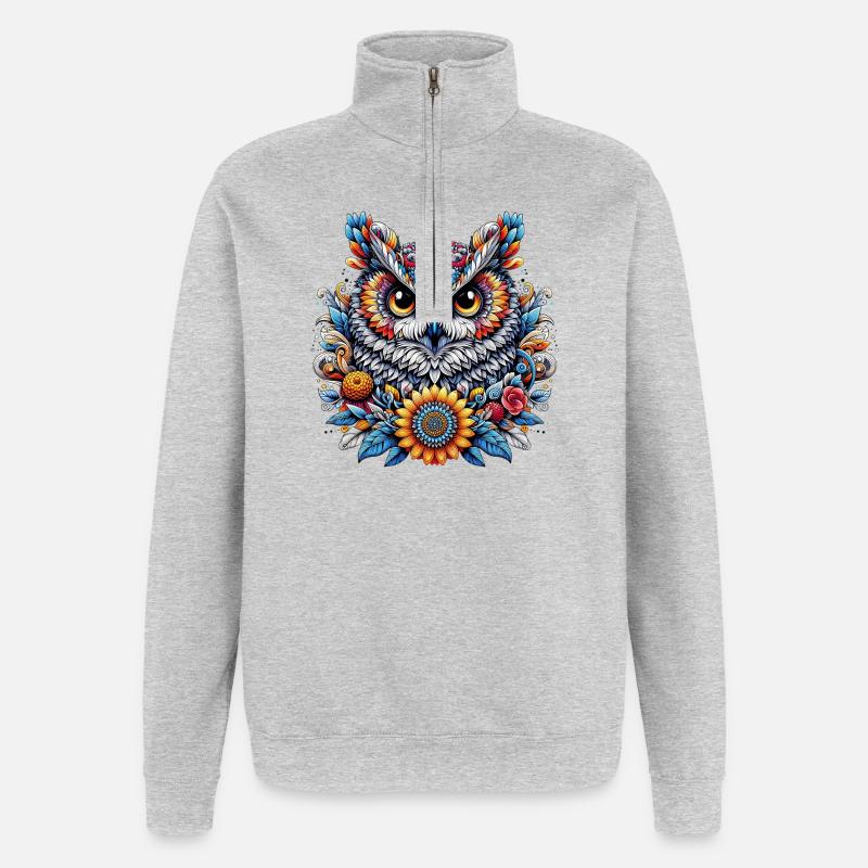 Eule - Quarter-Zip-Sweatshirt - Grau meliert