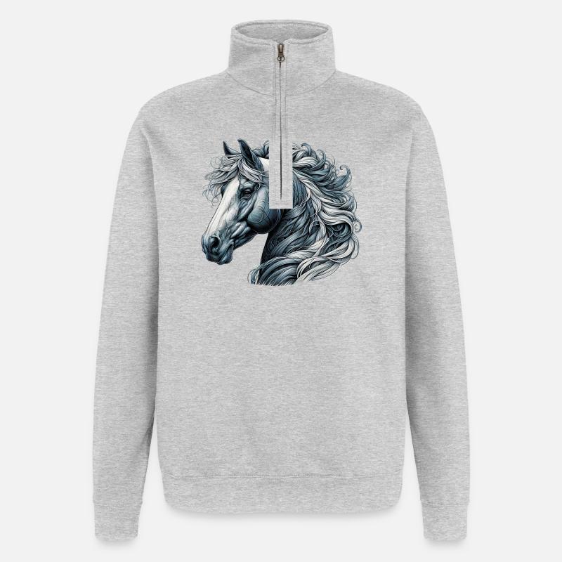 Cheval - Sweat à zip 1/4 - gris chiné