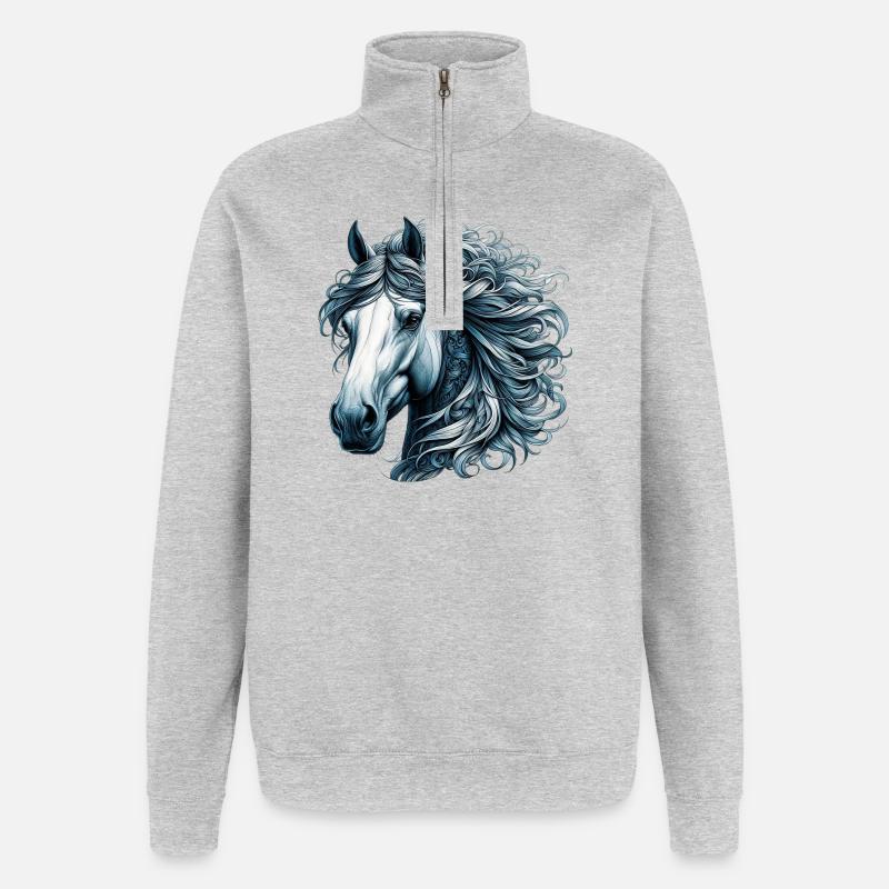 Pferd - Quarter-Zip-Sweatshirt - Grau meliert