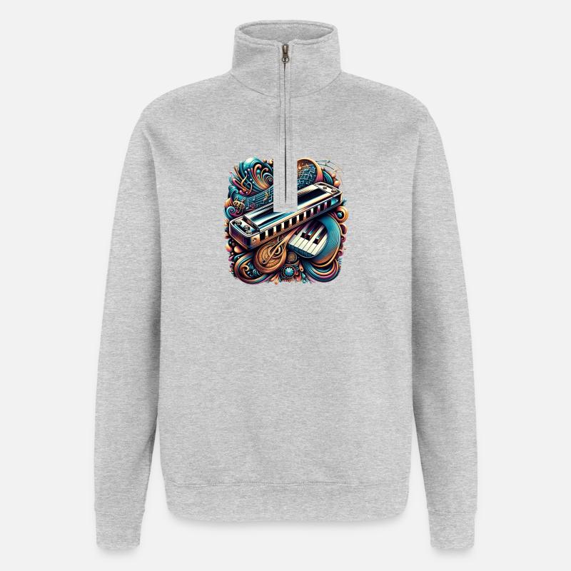 Design abstrait d'harmonica - Sweat à zip 1/4 - gris chiné