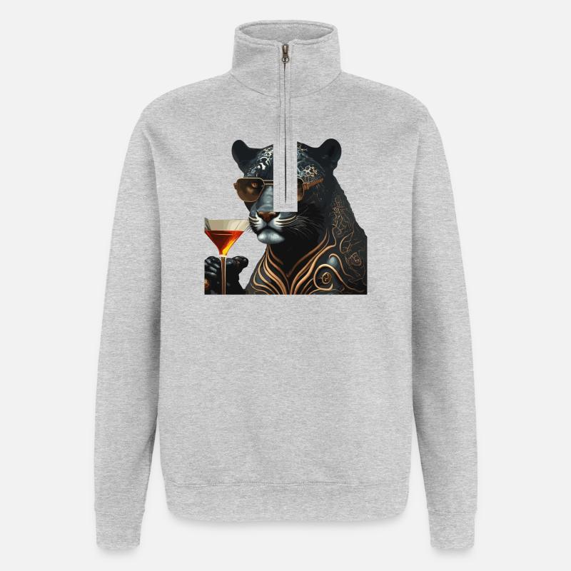 Chic Panther mit Sonnenbrille und Drink - Quarter-Zip-Sweatshirt - Grau meliert